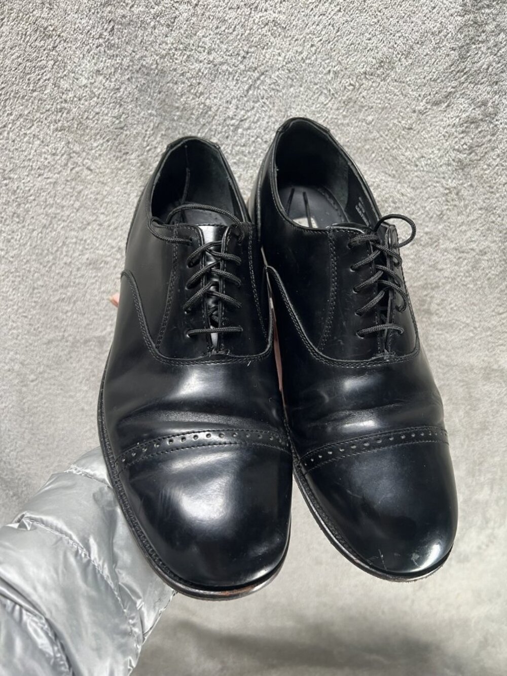 David Taylor Men’s 10.5 Oxford Black Leather Wingtip Brogue Round Toe Lace Shoes